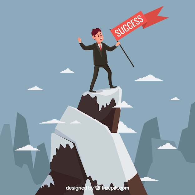 Free vector businessman on top of the mountain