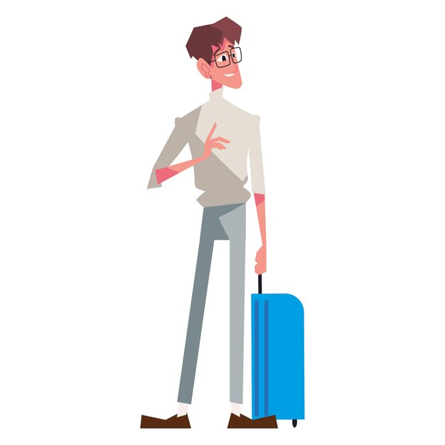 Free vector businessman walking confidently carrying blue suitcase icon isolated