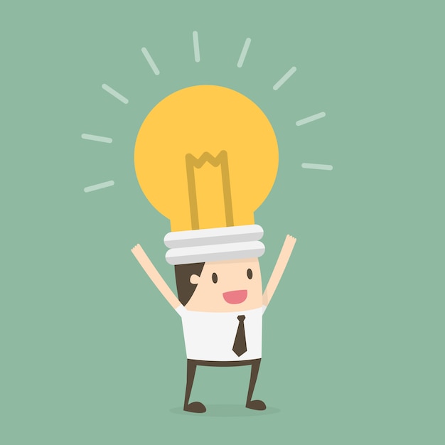 Free vector businessman with a bulb in the head