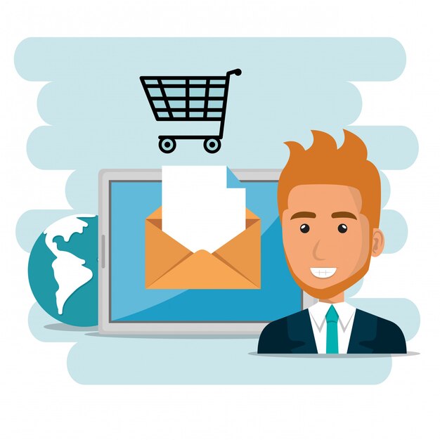 businessman with e-mail marketing icons