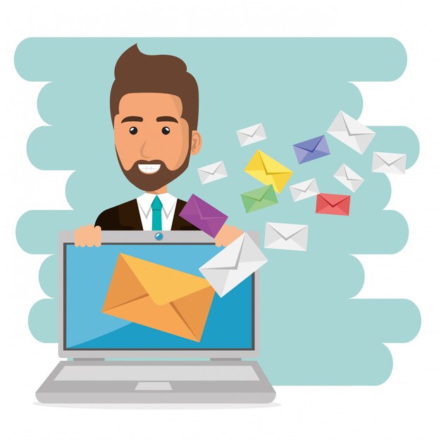 businessman with e-mail marketing icons