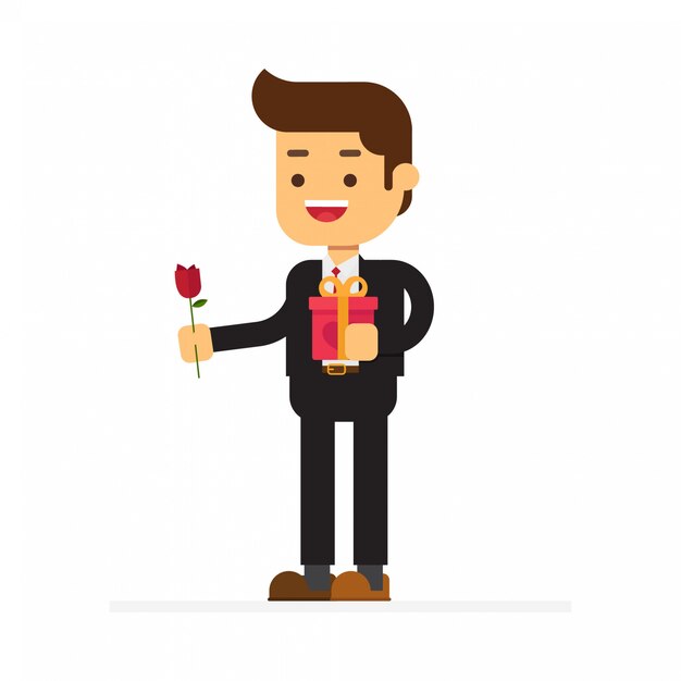 花の花束を持つ男のバレンタインイラスト 無料のベクター