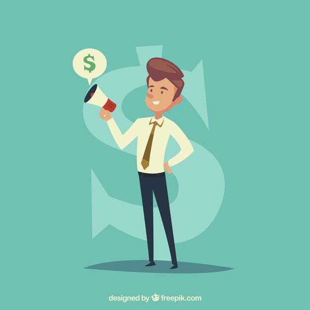 Businessman with megaphone and dollar symbol