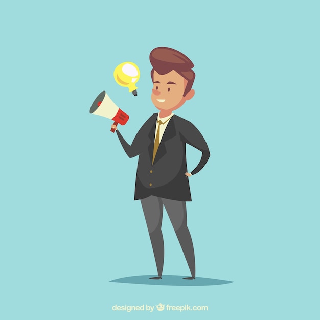 Free vector businessman with a megaphone and an idea