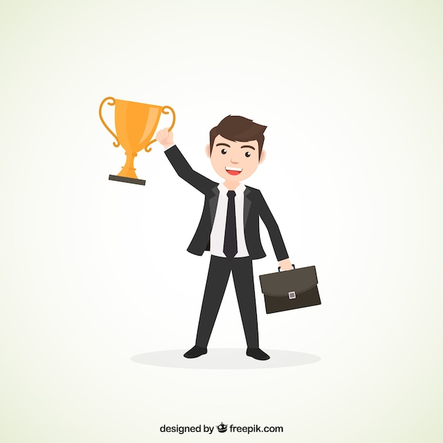 Businessman with trophy and briefcase