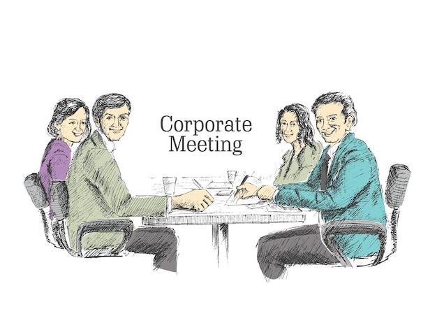 Free vector businessmen doing corporate meeting discussion planning and teamwork poster design