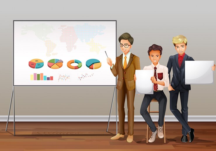 Free Vector businessmen and presentation charts