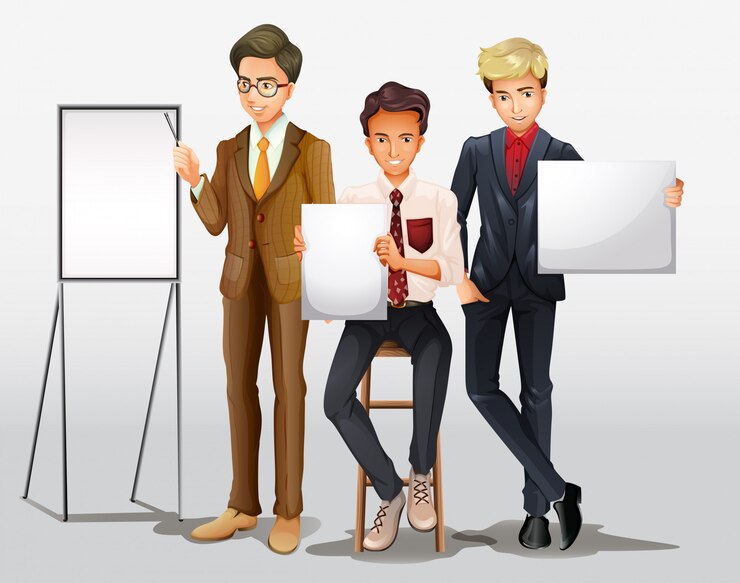 Free Vector businessmen presenting with signs