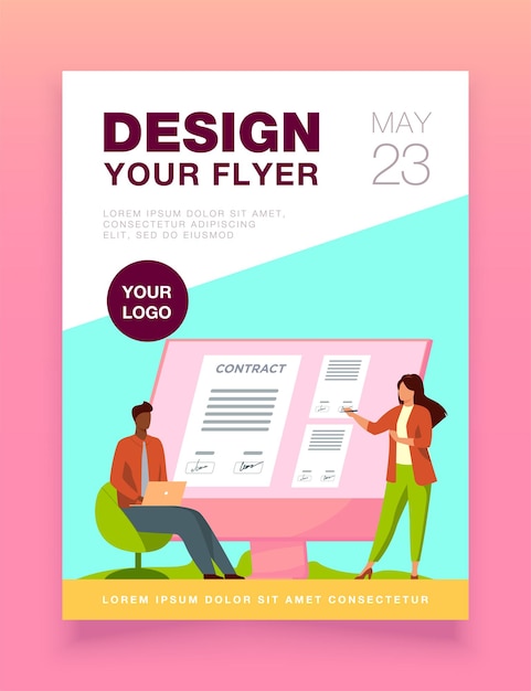 無料ベクター 契約オンラインチラシテンプレートに署名するビジネスマン