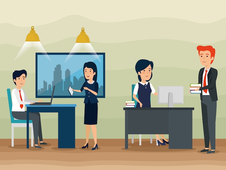 मुफ़्त वेक्टर businesspeople teamwork in the office