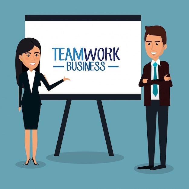 Businesspeople teamwork with paperboard illustration