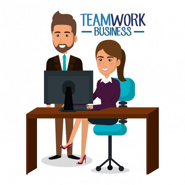 businesspeople teamwork in workplace illustration