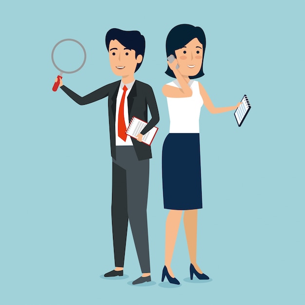 Free vector businesspeople with document and magnifying glass