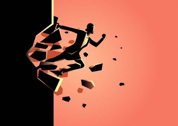 Businesswoman breaking the wall