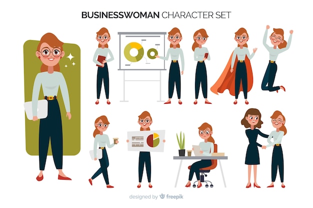 Free vector businesswoman character set