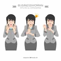 Free vector businesswoman character with three different expressive faces