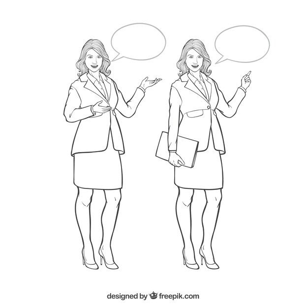 Businesswoman characters with speech bubbles