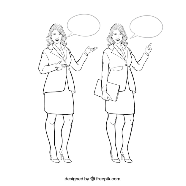 Businesswoman characters with speech bubbles