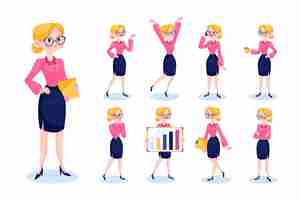 Free vector businesswoman in different positions set