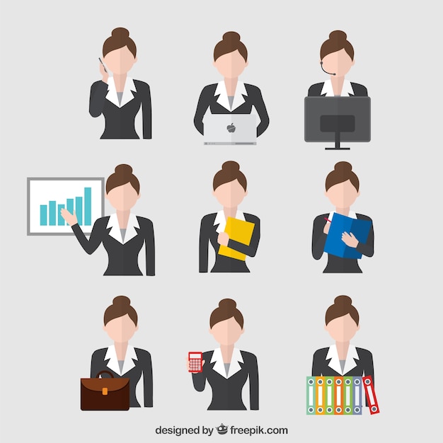 Free vector businesswoman in different situations