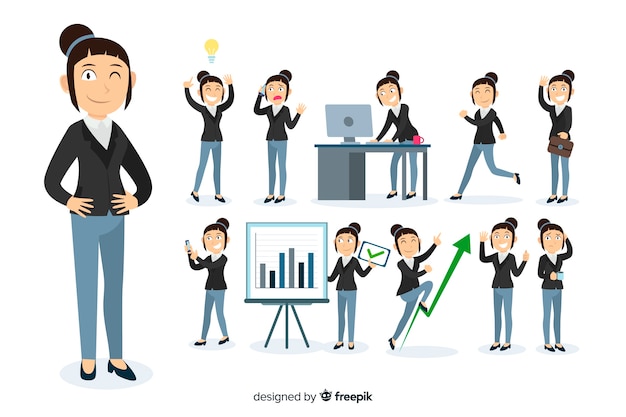 Free vector businesswoman doing different actions