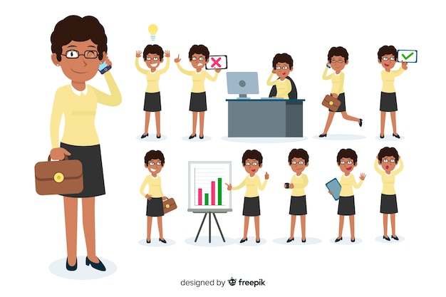 Free vector businesswoman doing different actions