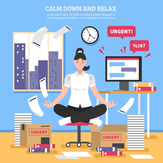 Businesswoman doing meditation flat illustration