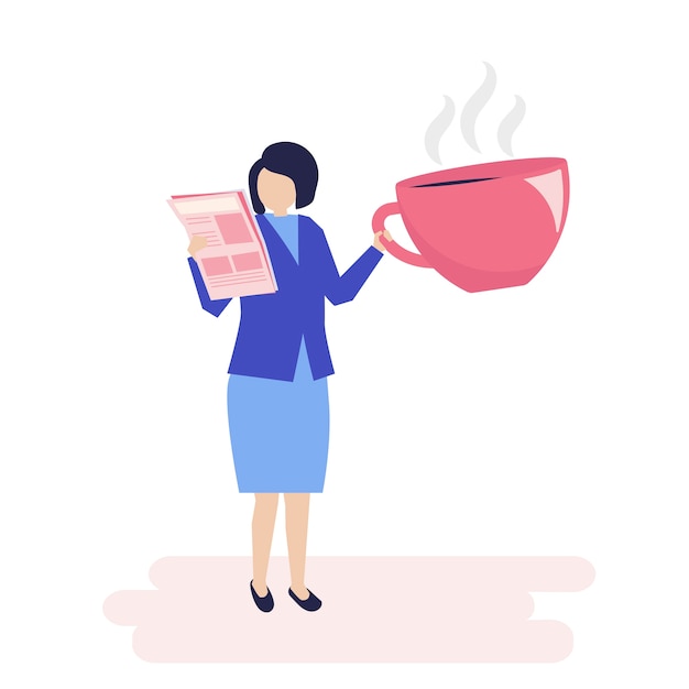 Businesswoman drinking coffee and reading a newspaper