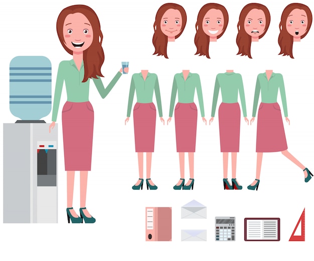 Free vector businesswoman drinking water from cooler character set