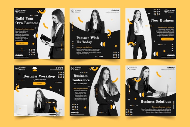 Free vector businesswoman instagram posts collection