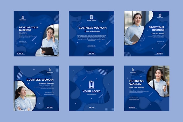 Free vector businesswoman instagram posts collection