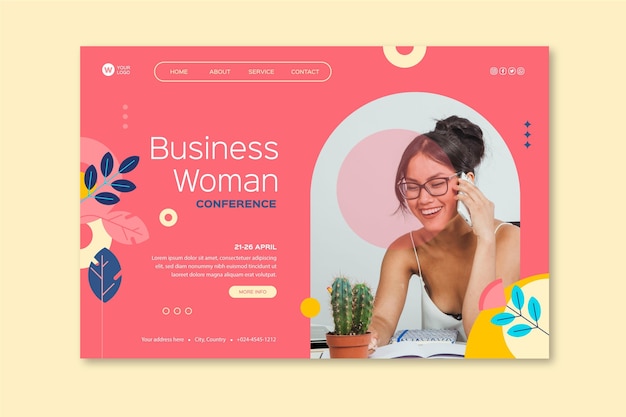 Free vector businesswoman landing page template