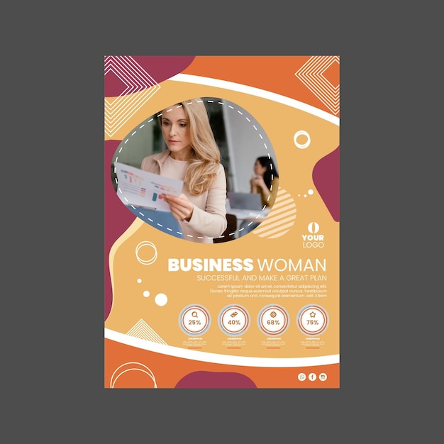 Free vector businesswoman poster template with photo