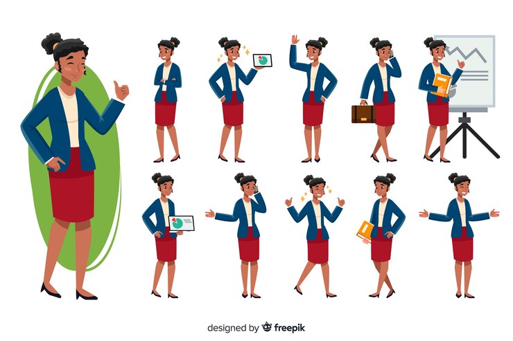 Free Vector businesswoman set with different postures