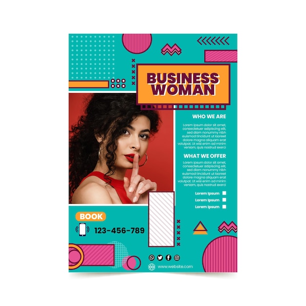 Vettore gratuito modello di menu verticale per donna d'affari