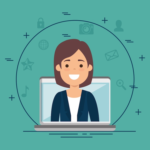 Free vector businesswoman with business icons