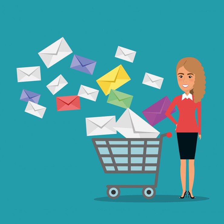 Free Vector businesswoman with e-mail marketing icons