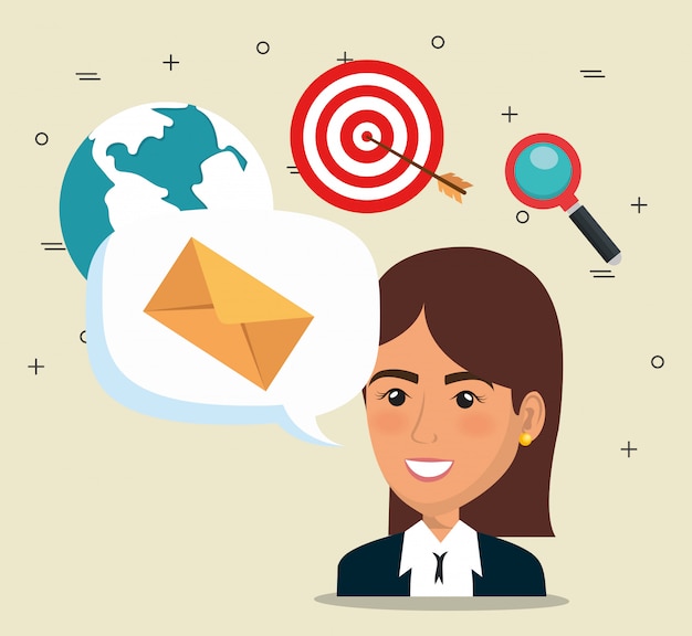 businesswoman with e-mail marketing icons