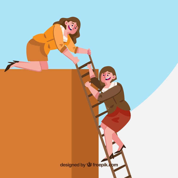 Free Vector businesswoman with ladder for her partner
