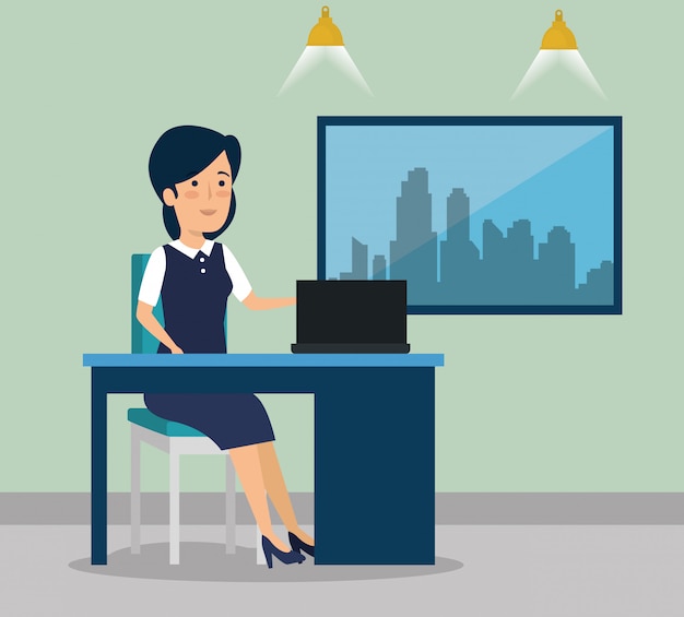 Free vector businesswoman with laptop in the office