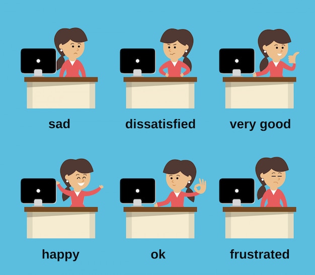 Free vector businesswoman working emotions set