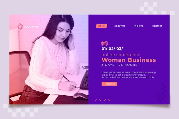 Free vector businesswoman writing landing page template