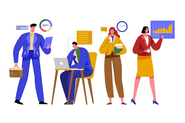 Free vector businesswomen and businessmen working