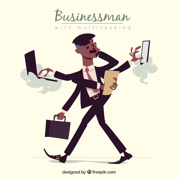 Busy businessman with multitasking