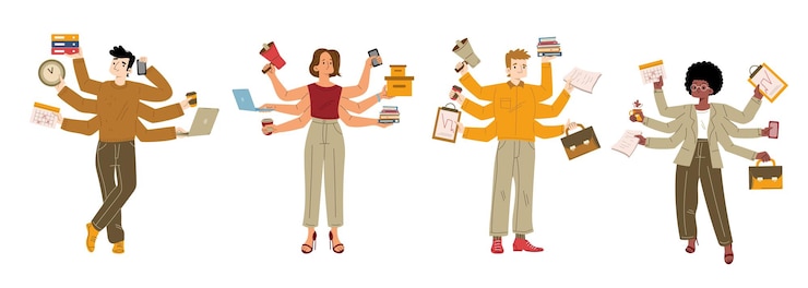 Free Vector busy characters multitask stress office workload