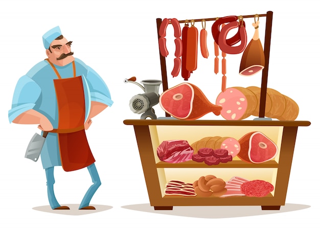 Free vector butcher cartoon concept