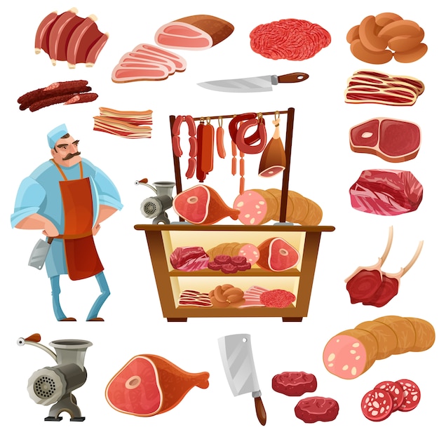 Vettore gratuito butcher cartoon set