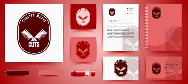 Эмблема ножей мясника, логотип мяса и шаблон бизнес-брендинга дизайн вдохновения, изолированные на белом фоне