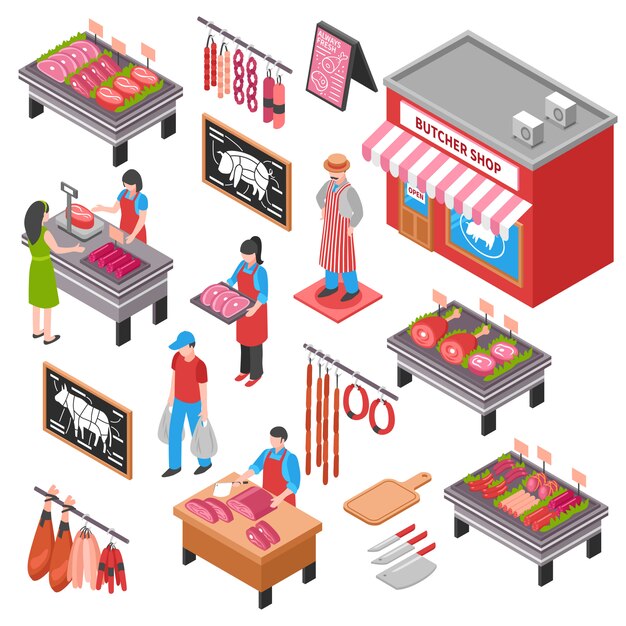 Butcher Shop Isometric Set