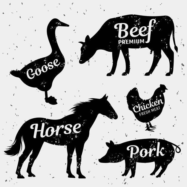 Free Vector butchery with quotes monochrome set
